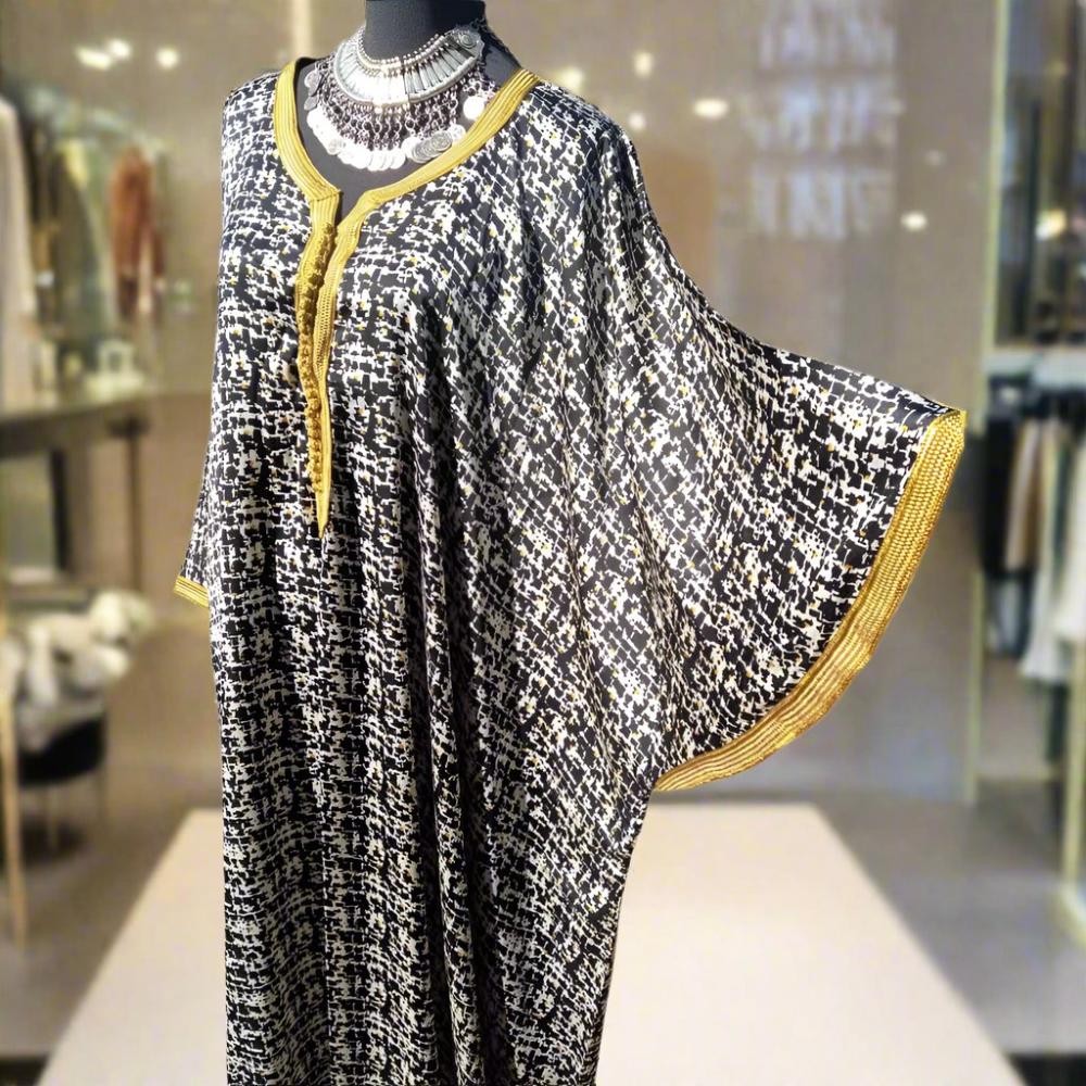 Oversize Satin kaftan dress with Mustard - Heritage Handmade