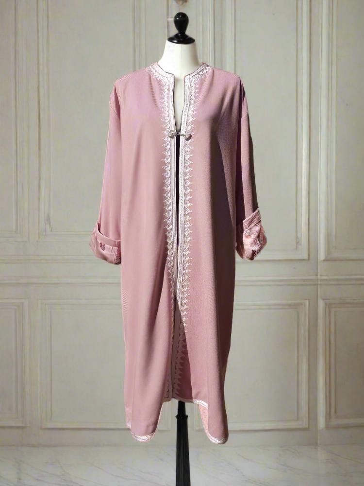 Oversized Embroidered women Pink Cashmere coat with lining - Heritage Handmade