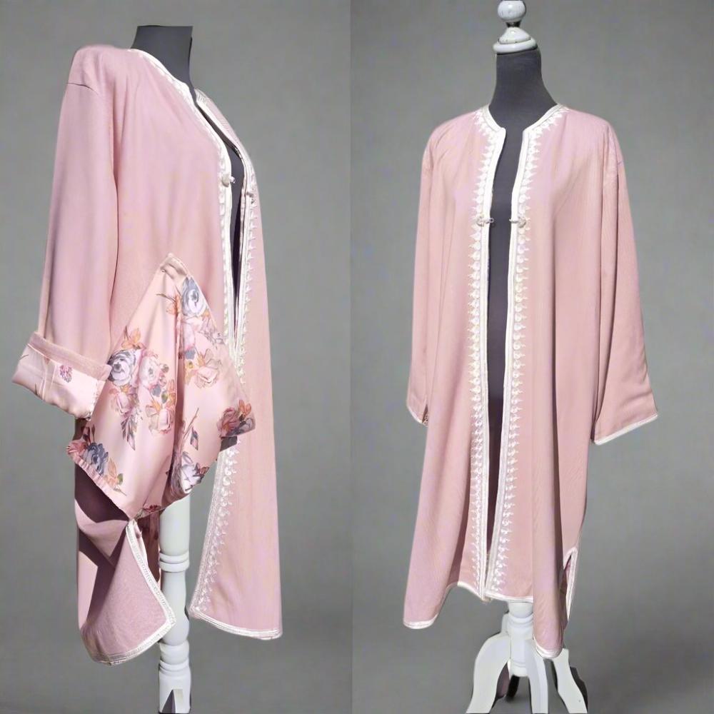 Oversized Embroidered women Pink Cashmere coat with lining - Heritage Handmade