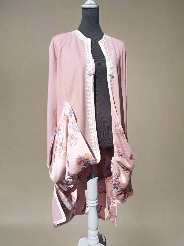 Oversized Embroidered women Pink Cashmere coat with lining - Heritage Handmade