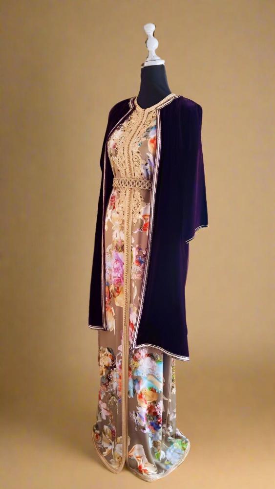 Plus Size Moroccan wedding dress Kaftan with velvet Coat - Heritage Handmade