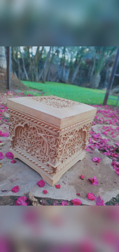 Unstained Engraved Moroccan Large Cedar Box | Heritage Handmade