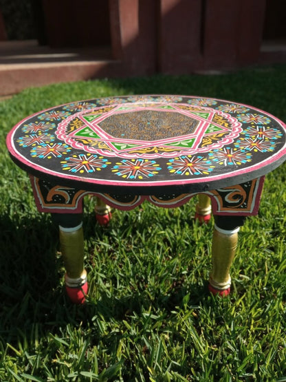 Round Black Ottoman painted coffee table - Heritage Handmade