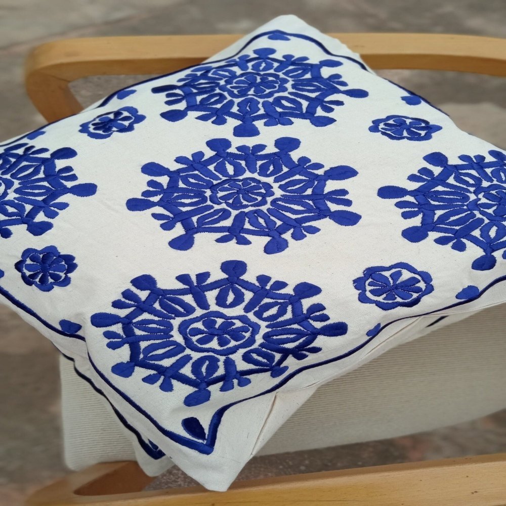 Set of 2 Blue Embroidered Moroccan Throw pillows - Heritage Handmade