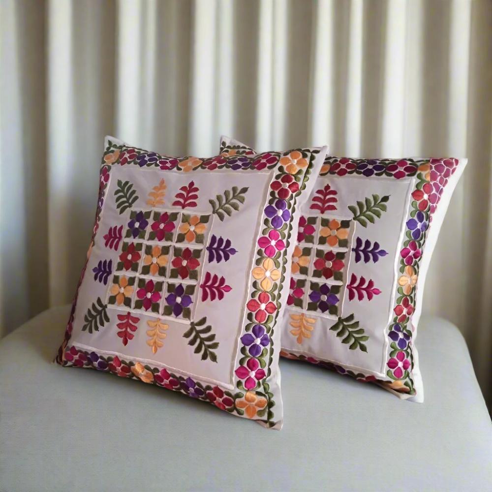 Set of 2 Embroidered Decorative Moroccan Cushions for sale - Heritage Handmade