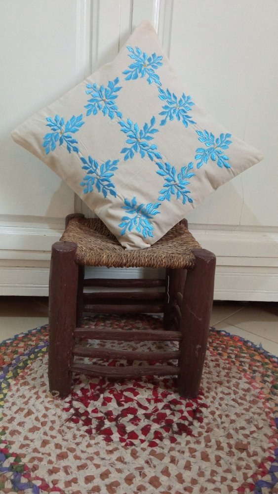 Spectacular Embroidered Light blue Throw pillow - Heritage Handmade