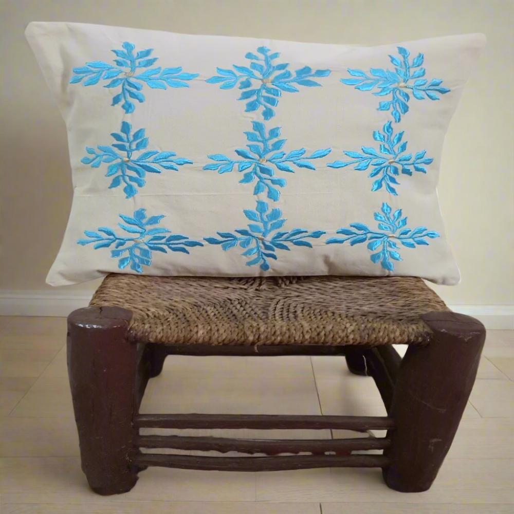 Spectacular Embroidered Light blue Throw pillow - Heritage Handmade