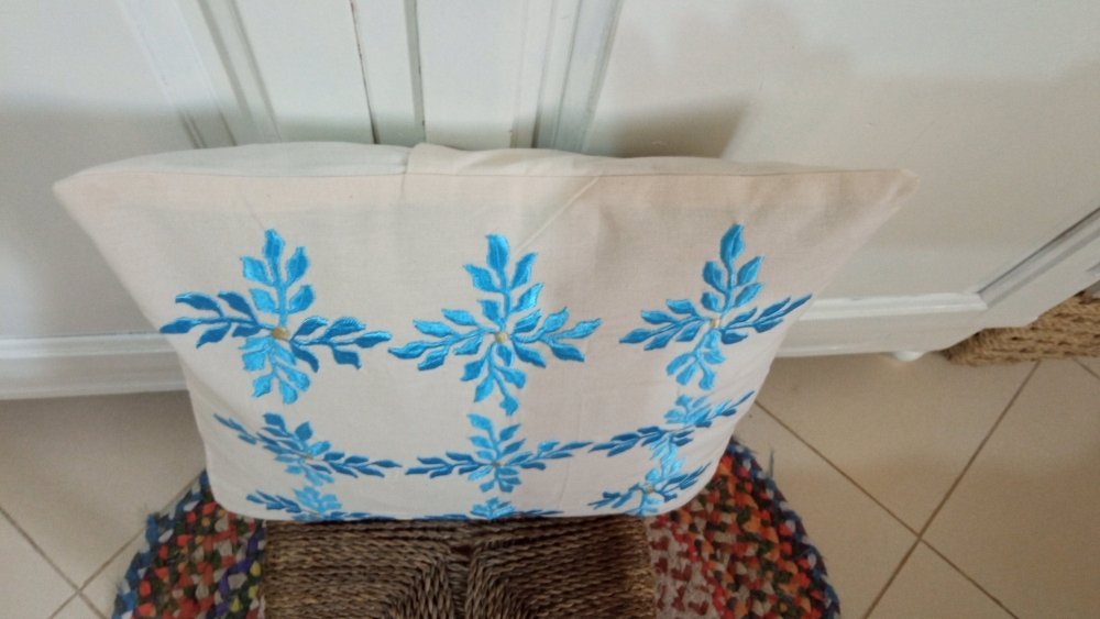 Spectacular Embroidered Light blue Throw pillow - Heritage Handmade