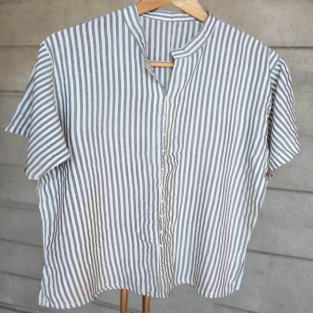 Stripe Linen short sleeve shirt for men for sale - Heritage Handmade