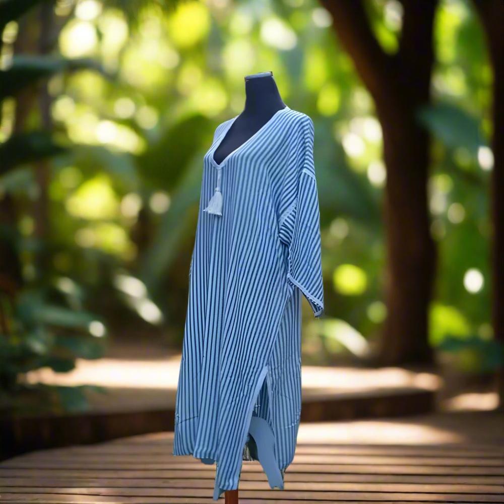 Stripes Linen Deep V neck Summer Kaftan at Heritage Handmade - Heritage Handmade