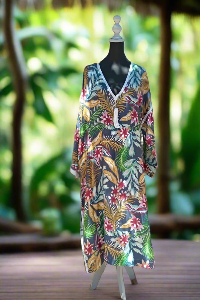 V neck soft floral Beach Moroccan kaftan for women - Heritage Handmade