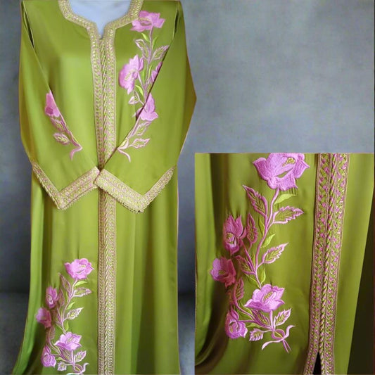 Vintage Green Silk wedding kaftan dress - Heritage Handmade