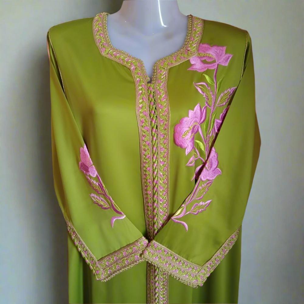 Vintage Green Silk wedding kaftan dress - Heritage Handmade