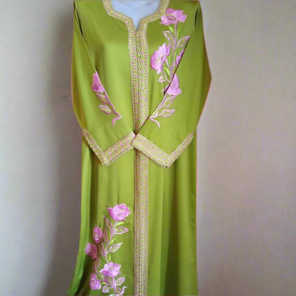 Vintage Green Silk wedding kaftan dress - Heritage Handmade