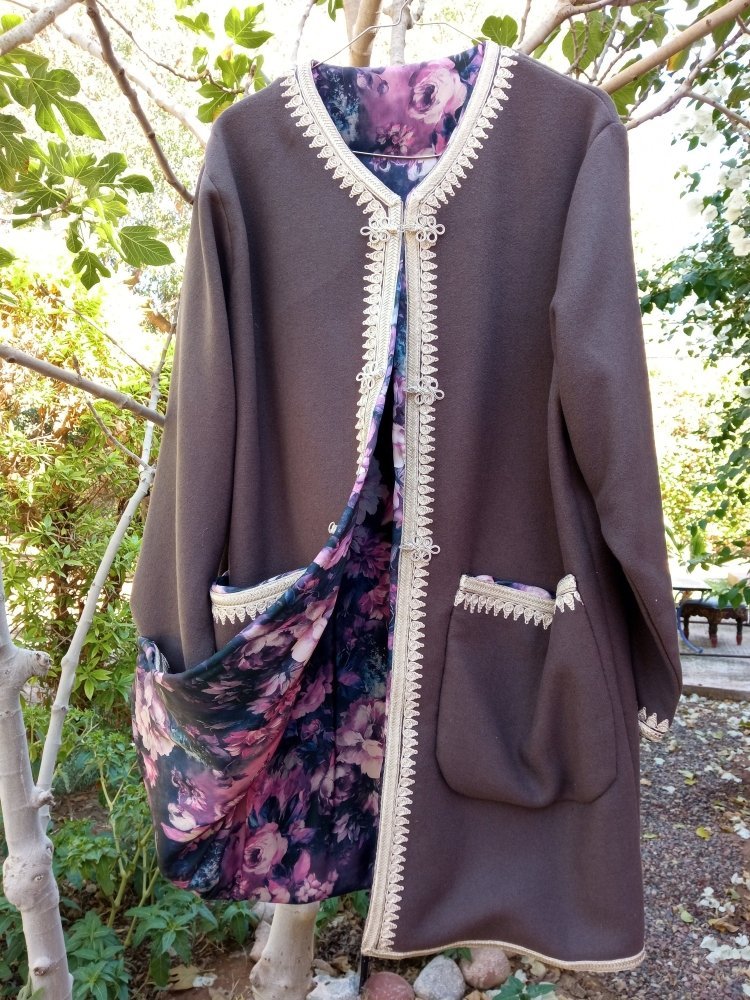 Women Gray Cashmere - Blend Coat, Embellished Moroccan Jacket - Heritage Handmade