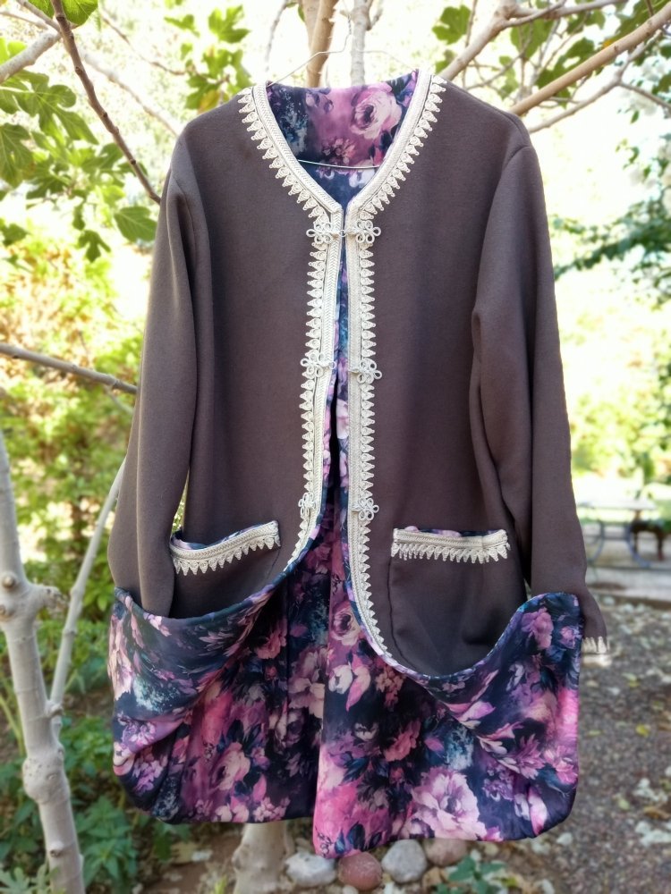 Women Gray Cashmere - Blend Coat, Embellished Moroccan Jacket - Heritage Handmade