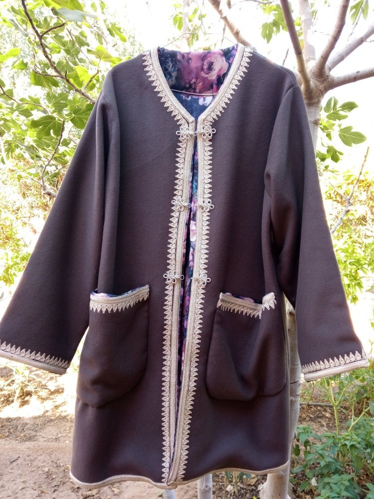 Women Gray Cashmere - Blend Coat, Embellished Moroccan Jacket - Heritage Handmade