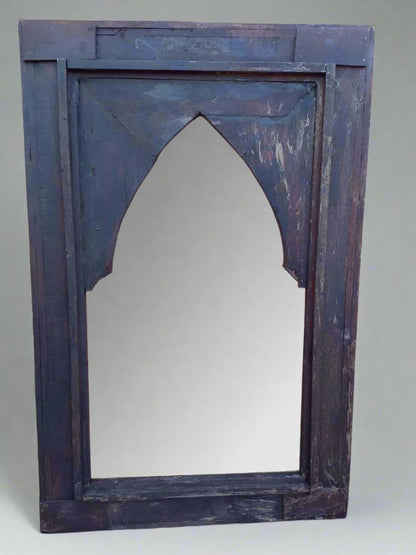 Wood frame mirror, Moroccan mirror, Unique Inlaid brown rectangle wall mirror - Heritage Handmade