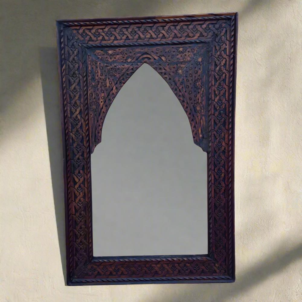 Wood frame mirror, Moroccan mirror, Unique Inlaid brown rectangle wall mirror - Heritage Handmade