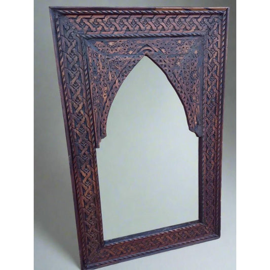 Wood frame mirror, Moroccan mirror, Unique Inlaid brown rectangle wall mirror - Heritage Handmade