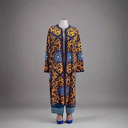 YELLOW and Blue Moroccan Tunic for Women - Heritage Handmade